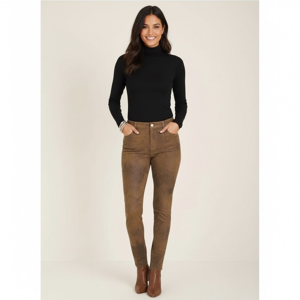 NEW Chico's Ultimate Fit Faux Suede Slim Pants Women 3 XL‎ Brown Worn Luggage
